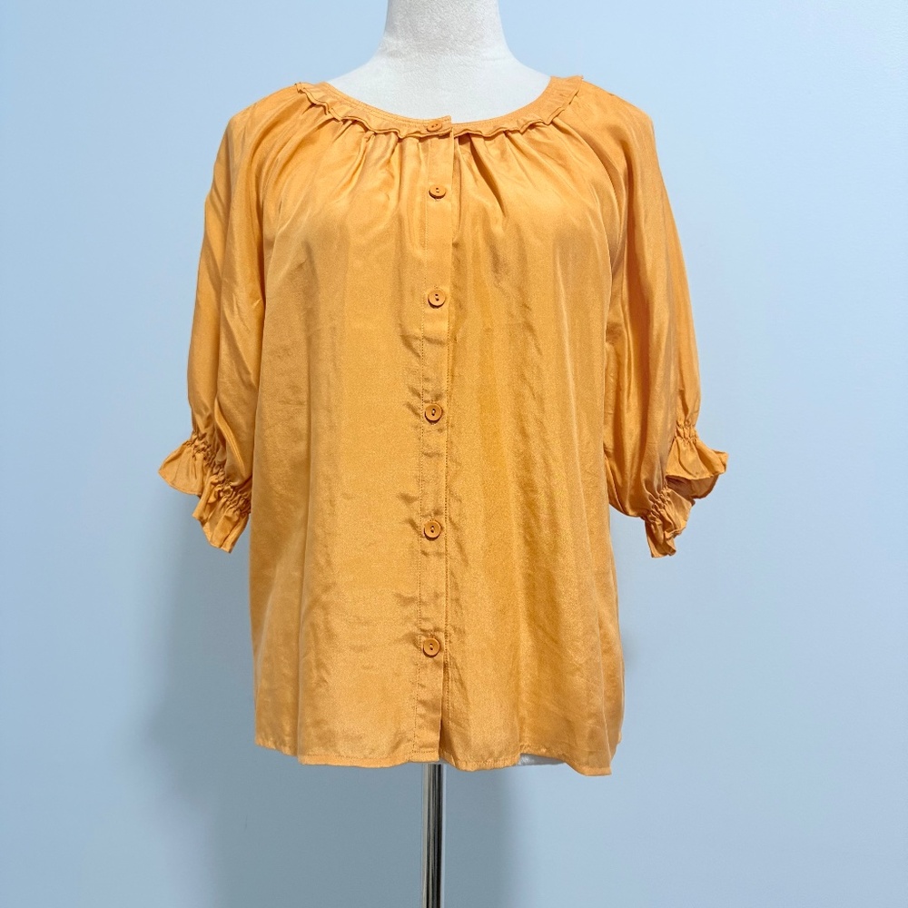 Joie‎ 100% Silk Short Sleeve Muskmelon Button Down Blouse Size M